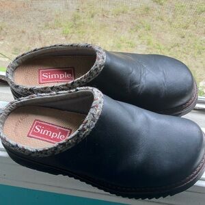 Simple Shoes California Brown Genuine Leather Chunky Clogs Women's Size 7.5